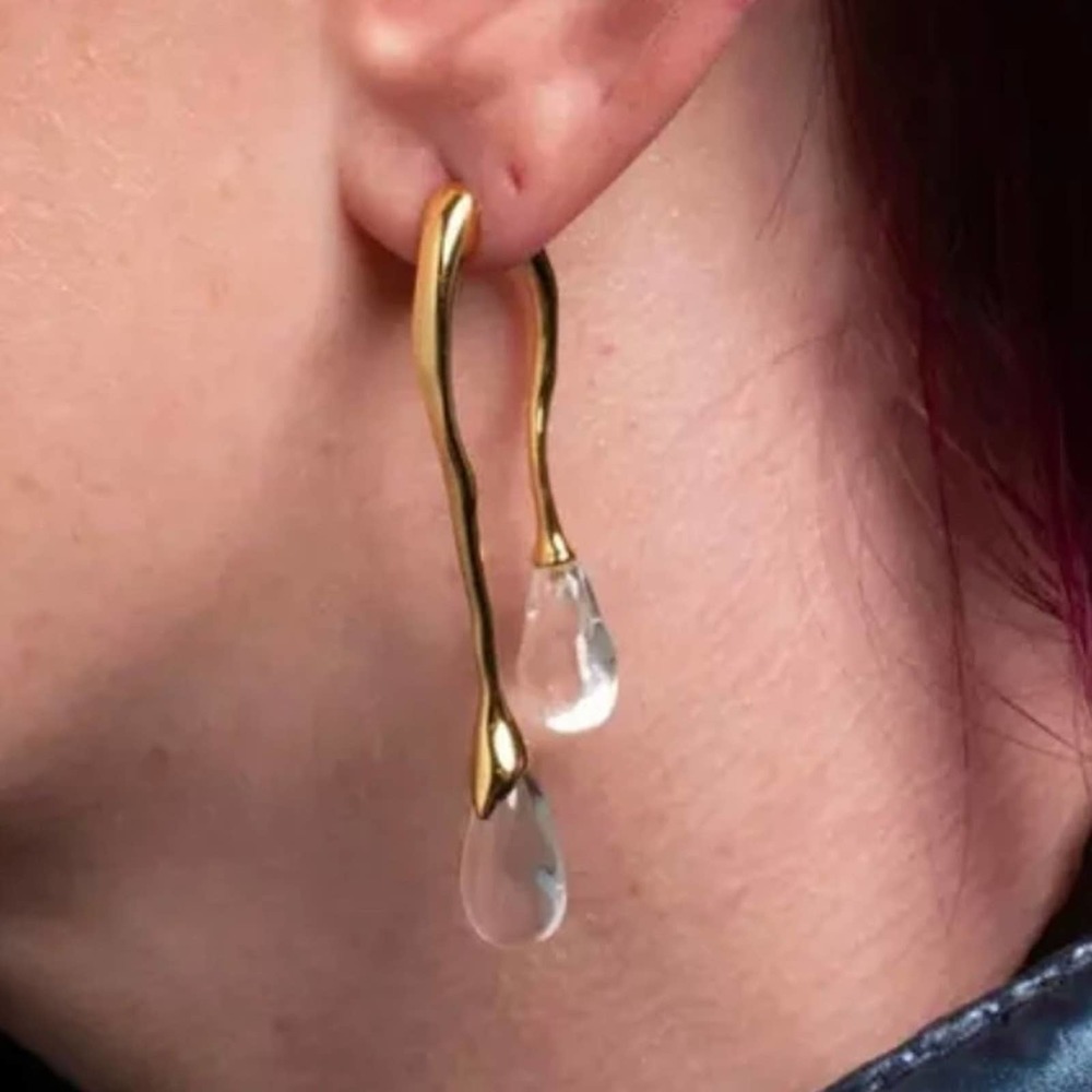 NEW Unique Earrings Front Back Double Drip Drop Lucite Gold AU11